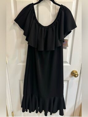 LuLaRoe Black Off-Shoulder Midi Dress with Ruffle Hem